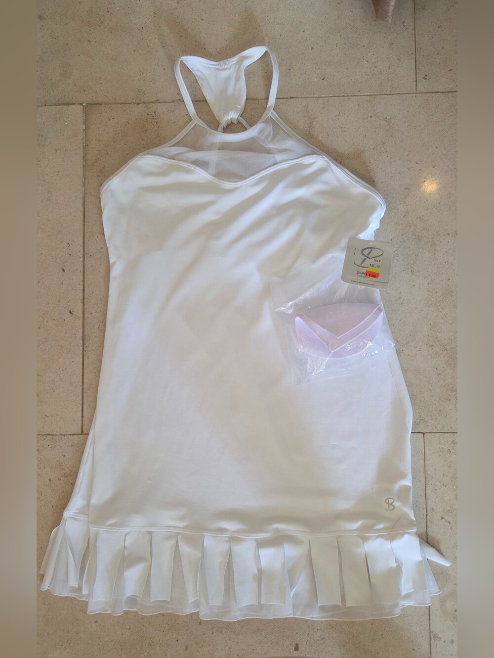 Sofibella Tennis Dress White Stretch Built In Bra Size LARGE